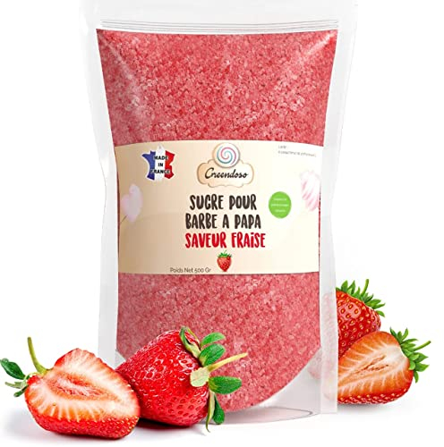 GREENDOSO® Sucre Barbe à Papa pour Machine 500 Gr – Goût Fraise – Arôme & Colorant Naturel.