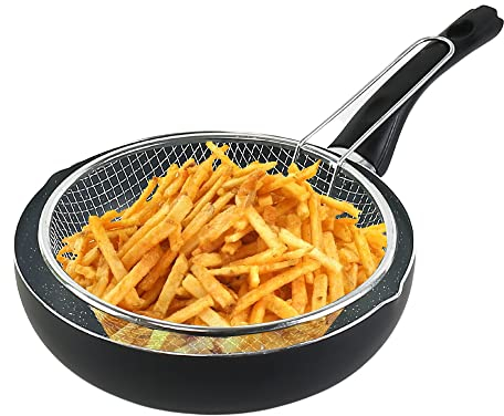 URBN-CHEF Forged Aluminium Induction Deep Frying Pan with Fry Basket Cookware