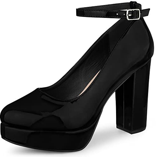 Allegra K Escarpins à Plateforme pour Femmes Escarpins à Talons épais à Bride à la Cheville Noir 40
