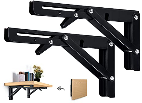Beinhome 2ST Klappkonsole Schwerlast 500MM Regalträger Klappbar Schwarze Klappregalhalterungen Tisch Klappschanier für Tischplatten Klapptisch Wandtisch,Platzsparend,Tragkraft 90kg