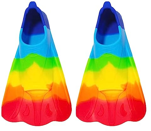 Schwimmflosse, Kinderflossen zum Schwimmen, begehbare Regenbogenflossen, Silikonflossen für schwimmende Kinder, tragbare Flossen zum Schwimmen und Schnorcheln, Flossen kurze Jugendschwimmflosse für Ki