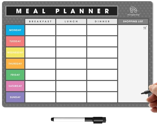 TMS magnetisk måltidsplanerare för kylskåp | Tillverkad i Storbritannien | Veckoförberedande whiteboard, kalender eller organiserare för arbete eller familjeplanering (ljusgrå och flerfärgad, A4 (30 x