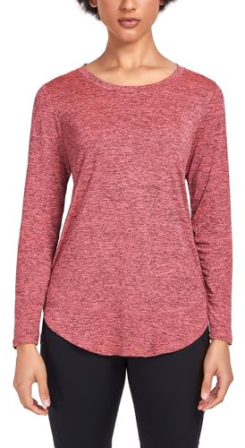 Deaviya Womens Long Sleeve Sports Tops UK, Sport Yoga T-Shirt Workout Running Tops, Crew Neck Quick Dry Golf Activewear Ladies Gym Sports Top, XXL,Red Black