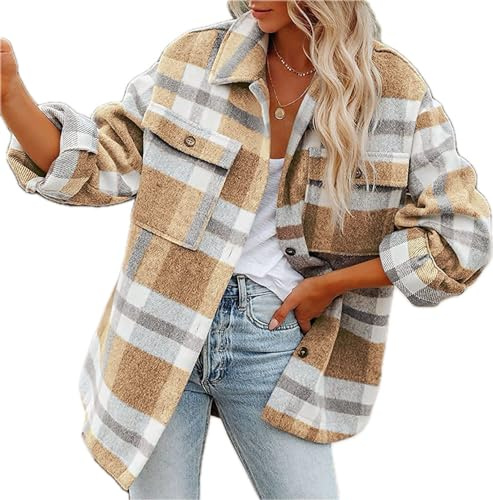 LEKOPUR Rutiga flanellskjortor för kvinnor långärmad shacket kvinnor rutig skjorta blusar vardagliga toppar cardigan höst vinter jacka kappa