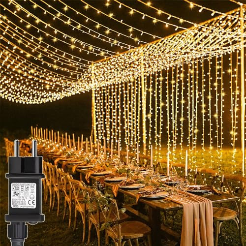 yowin 2 Pièces Rideau Lumineux Noël 6m x 3m 600 LED Guirlande Lumineuse Rideaux Alimenta Secteur, 8 Modes Étanche Guirlande lumineux pour Mariage Interieur Extérieur Decorations - Blanc Chaud