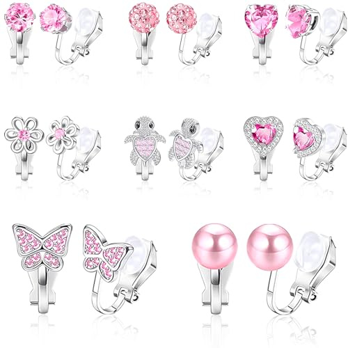 8 paia di orecchini a clip per bambini senza fori per le orecchie clip on orecchini ragazza con farfalle fiori amore tartarughe ipoallergenici orecchini per bambini ragazze regalo, Pe
