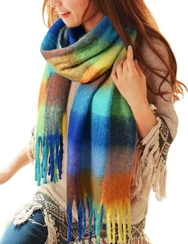 Voqeen Bufanda Mujer Invierno Grande Largas Fular Cuadros con Borlas Caliente Suave Chal Tartán Manta Moda Mantón Estolas Cálido