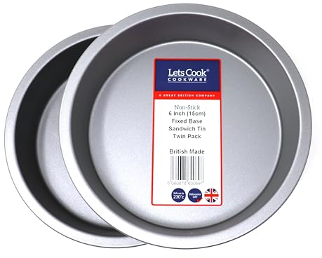 Lets Cook Cookware - 6 Inch Victoria Sandwich Tins, Twin Pack (Set of 2), Fixed Base, 15cm, Double Coated Non Stick, British Made, Air Fryer Compatible