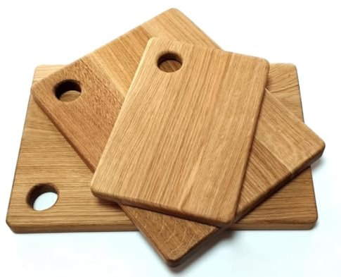 NATURE EDITION Schneidebrett 3er Set, Extra Dick (33x22x2/28x22x2/22x15x1,5 cm) mit Löchern, aus massiver Eiche|Holzbretter|Brotbretter|Naturprodukt|Servierbretter|Made in Europe