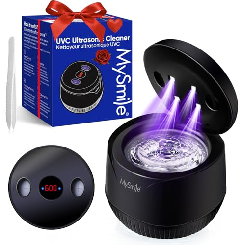 MySmile Limpiador ultrasónico de retención - Máquina limpiadora de dentaduras postizas de 45 kHz con capacidad de 200ml para alineador, protector bucal (negro)