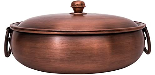 ZLSNOBLE Pentola di Rame Extra Spessa Fatta A Mano per La Casa A Induzione Pentola di Rame Puro Vintage Shabu Shabu Zuppa A Fuoco Lento Bacino di Rame(34cm)