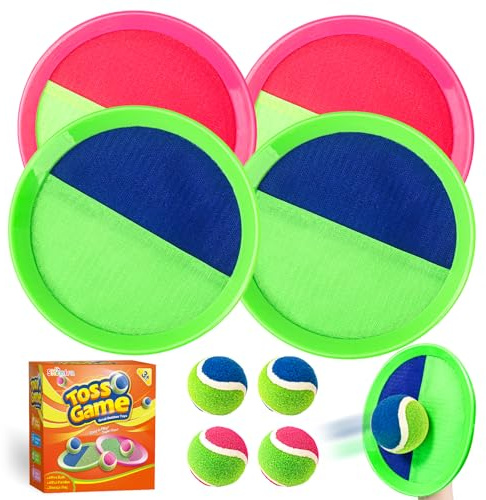 Shemira Toss and Catch Ball Game Set, Outdoor Outside Toys for Kids Ages 3 4 5 6 7 8-12, Beach Pool Yard Lawn Outdoor Games, Birthday Summer Gifts for Kids, 4 Paddles 4 Balls