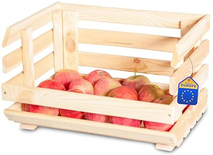 Pinus - Gemüseregal 40x30x24 cm, Gemüsekiste zur Aufbewahrung von Obst und Gemüse, Kartoffelkiste, Weinkiste, Universeller Einsatz, Natural farbe, Obstkiste, Kiefernholz