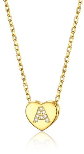 GoldChic Colgante Letra A Oro Collar Mujer Corazon con Circonitas Pequeños Gargantilla Dorada Cadena de Acero Inoxidable Fino 1,4mm Ancho Joyas para Mujeres Esposa Novia Madre Amiga