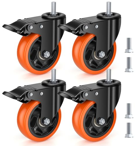 Set of 4 Heavy Duty Castor Wheels with Brakes, 100mm Caster Wheels for Furniture, 360° Swivel Workbench Caster Wheels Transport Castors 450KG Total Load Capacity for Industrial Furniture Pallets Use