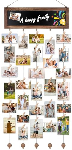 MIULEE UIPI Bildram collage, fotogardin med 30 träklämmor och 5 hamparep, fotovägg hängande trä, gör-det-själv fotovägg för flera bilder, för heminredning, sovrum