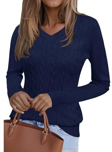 Kistore Ladies Jumpers V Neck Long Sleeve Top for Women Lightweight Sweater