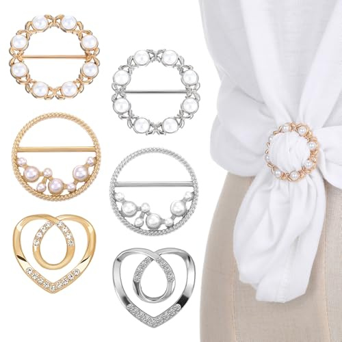 6 Pcs Scarf Ring Scarf Clips for Women Shawl Buckle for Women Clothing Clasps for Tightening Clothes Cinch Clips for Shirt Clip to Tighten Shirt Fashionable Metal Round Clip for Clothes Dresses