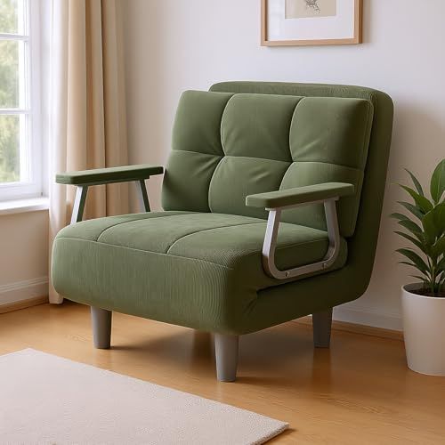 Fabulcozy Calentador Sofá Cama Sillón Convertible de 1 Plaza – Gran Comodidad Desmontable con Cojín, Apoyabrazos de Metal y Patas (Verde Claro)