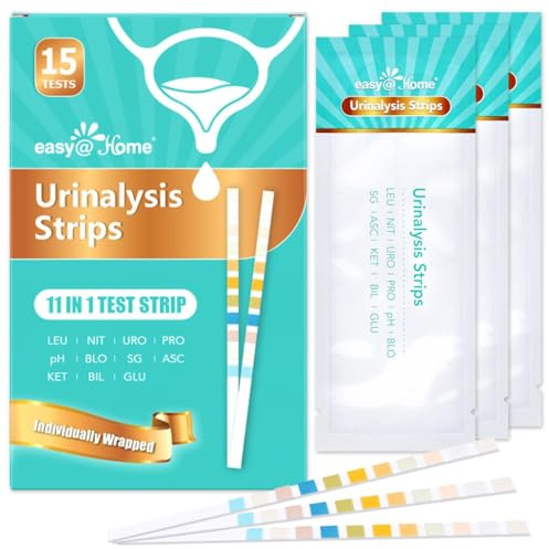Easy@Home 15 Stück Urin Teststreifen: 11-in-1 Teststreifen für Harnwegsinfekte, inklusive Glukose, Ketone, Protein, Blut, pH-Wert, Ketonkörper, Urinweg-Infektionsteststreifen, EXP:20261031