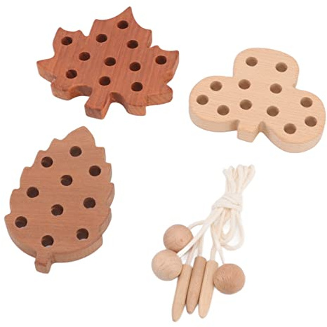 Set of Threaded Leaves, Kit of Educational Wooden Threading Game Toys