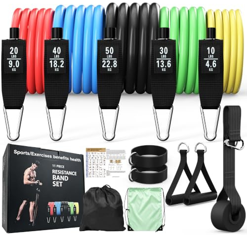 Resistance Bands Set with Handles, Exercise Bands for Working Out, Home Gym Workout Bands, Fitness Equipment for Men & Women Strength Training - Green Carry Bag
