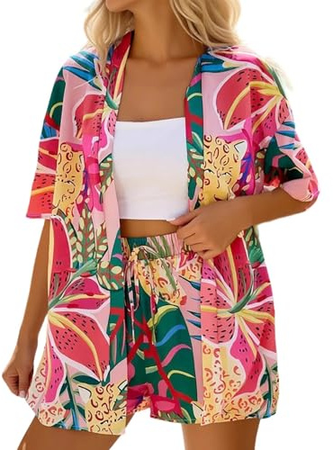Set Donna Estivi Eleganti moda set comodi bermuda completo con camicia e pantaloni morbidi abbigliamento completo con blusa e pantaloni larghi taglie forti tute ampi bermuda design semplice tute
