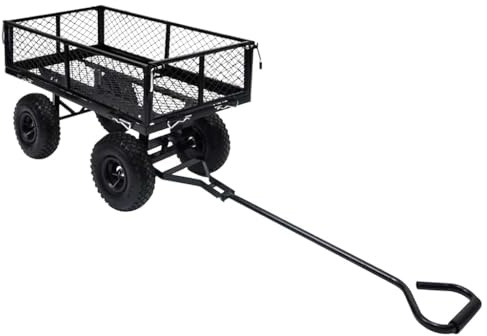 Ziaphsol Carro de jardín negro de acero de 250 kg con ruedas de carga pesada y paredes laterales abatibles para jardín, trabajo y transporte de flores y hojas