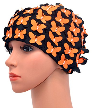 Medifier Cuffia da nuoto vintage floreale petalo retrò stile cuffia da bagno per donna arancione