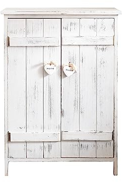 Rebecca Mobili Comodino con 2 ante, Mobiletto credenza da terra, 3 ripiani interni, bianco, shabby chic, per cucina bagno - Misure: 70 x 51 x 30 cm (HxLxP) - Art. RE4573