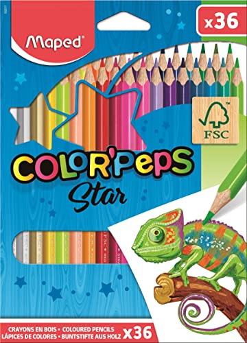 Maped - Pinturas de Madera - Lápices de Colores Estuche - 36 Pinturas con Presentación en Caja de Cartón - Colores Vibrantes - Acabado
