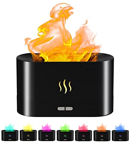 DASIAUTOEM Flammen Aroma Diffuser Mit 7 Flammen Effekt, Ätherische Öle Diffuser, Aromatherapie Luftbefeuchter Humidifier 7 LED für Kinder Zuhause Office Schlafzimmer