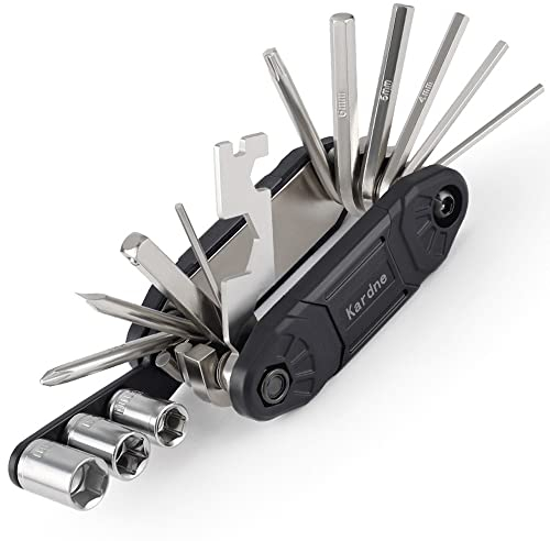 Kardne 16 in 1 Fahrrad-Multitool,Fahrrad Flickzeug set, Fahrrad Reparatur Set,Reparaturzubehör für Mountainbike und Fahrrad, tragbar und praktisch,ideal für Outdoor,Sport,Camping,unterwegs (Schwarz)