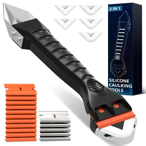 Silicone Caulking Tool Kit 3-in-1: Grout Sealant Remover Finishing Scraper Tools - Easy Caulk Removal Sealing Smoothing Bathtub Toilet Bathroom Shower Corner Tiles Joint Floor Sink