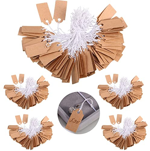 BSITSSS 500 Pcs Cartellini Prezzi, Etichette Prezzi Cartellini del Prezzo, Cartellini Prezzi con Stringa Etichette Cartoncino Etichette Bomboniere per Indicare Vestiti Abbigliamento Gioielli(25x 15mm)