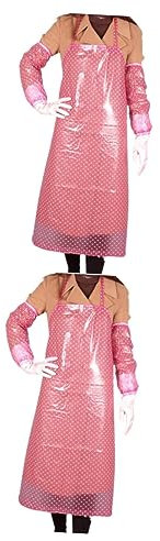 ABOOFAN 2pezzi Grembiule Pvc Con Maniche Lunga Per Cucina Grembiule e Maniche Antimacchia Rosa Per Cucinare Grigliare e Attività Artistiche