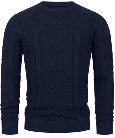 Indicode Herren INBellin Pullover mit Rundhals-Ausschnitt | Herrenpullover Pulli Strickpullover für Männer Navy, XXL