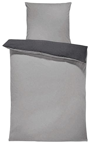 one-home Winter Bettwäsche Doubleface Uni Wende kuschelig flauschig warm weich Fleece, Größe: 135x200 cm, Farbe: grau/anthrazit