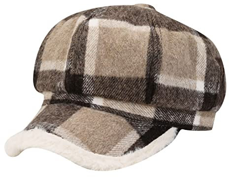 rtdgcv Unisex Winter Baseball Cap Baseballmütze Frauen-Winter-Warmer Hut-Schnee-Ski-Kappen mit Visier-Kappen-kariertem weiblichem Kappen-Barett Baskenmütze Damen Kariert Schirmmütze Kappe