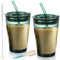 Leikurvo Lot de 2 gobelets verts, avec couvercle et paille, 450 ml, pour smoothie, thé glacé, tasse à café, tasse à café, tasse à thé