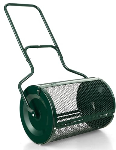 COSTWAY Esparcidor de Césped y Jardín 75 L, Esparcidor de Turba, Musgo, Abono con Pestillos Laterales Mejorados y Mango en Forma de U, Malla Metálica(Verde)