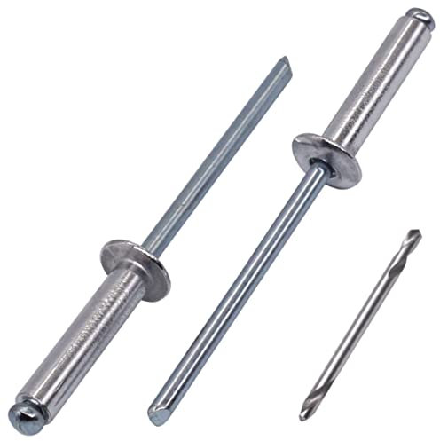 SKIR'CO (100 Stück) Aluminium Blindnieten 5,0 x 20 mm Stahldorn Popnieten Kuppelkopf DIN 7337 Nieten Bohrer inklusive