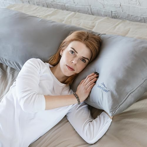 MKS Cuscino per chi dorme sul fianco con rivestimento in cotone per adulti | Cuscino corpo a lunghezza intera per gravidanza e supporto post-operatorio (grigio)