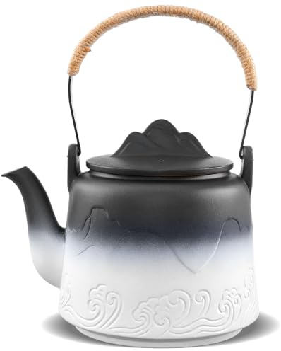 ZENS Vintage Japanese Teapot, 1000 ml Embossed Japanese Tea Pot with Built-in Infuser for Loose Leaf Tea Strainers, Chinese Ceramic Infuser Teapot with Hemp Rope Handle for Tea Lovers Gifts,