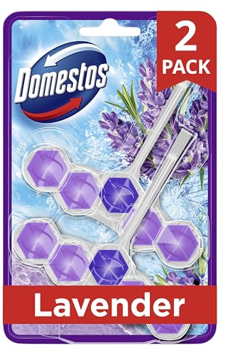 Domestos Power 5 Lavender Toilet Rim Blocks toilet freshener with a long-lasting fragrance clean and freshen for up to 300 flushes 2x 50 g