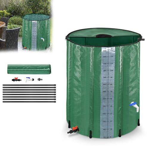 JOIEYOU Regentonne 500L Regenwassertonne Faltbar Regenauffangbehälter mit Ablassventil Hahn und Wasserstandsskala Wassertank für Garten, Grün