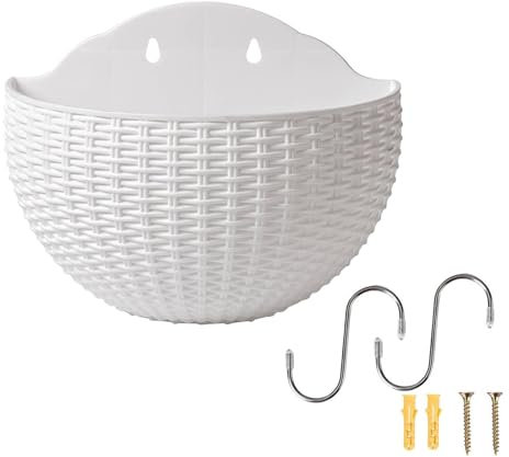Vaso Da Fiori Da Appendere A Parete,Vasi Per Piante Da Esterno,Fioriera Da Parete Per Piante Da Esterno,fiori In Finto Rattan, Semicerchio Da Appendere All'aperto Con Foro Di Drenaggio E Ganci
