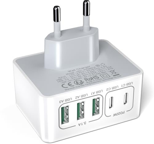 USB Ladegerät Mehrfach, 50W USB C Stecker, Ladestecker USB Schnellladen Netzteil USB Tecker mit USB 5 Ports Mehrfach USB c Charger Adapter für iPhone 16/15/14/13/12/11/SE, Samsung, Handy ladegerät