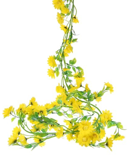sourcing map 2pcs Artificial Daisies Flowers Garland Vine Yellow | Silk Wildflower Garland Fake Hanging Flowers Green Leaves for Wall Party Wedding Arch Floral Decor Home