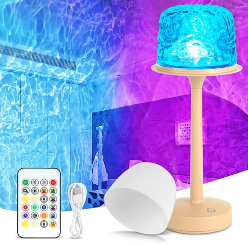 HIGSPE Ocean Lamp Wasserwellenlampe, 16 Farben Drehbare Nachtlicht, Dimmbar Sternenhimmel Projektor mit Lampenschirm Fernbedienung, Wiederaufladbar Leselampe für Zimmer Deko Erwachsene Kinder